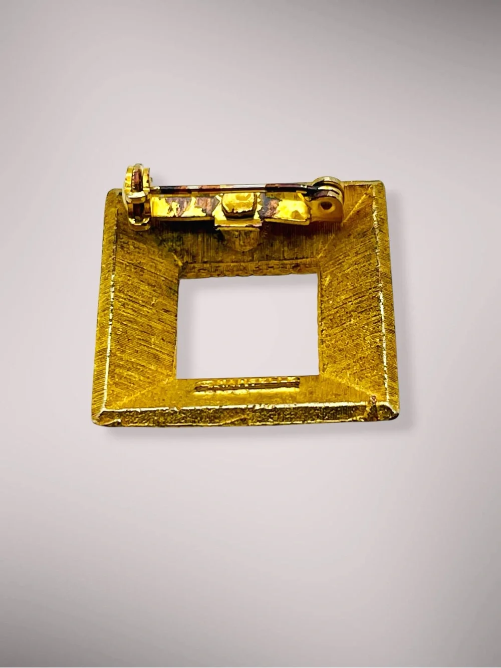 Vintage Mamselle Signed Gold Tone Open Square Geometric Frame Brooch